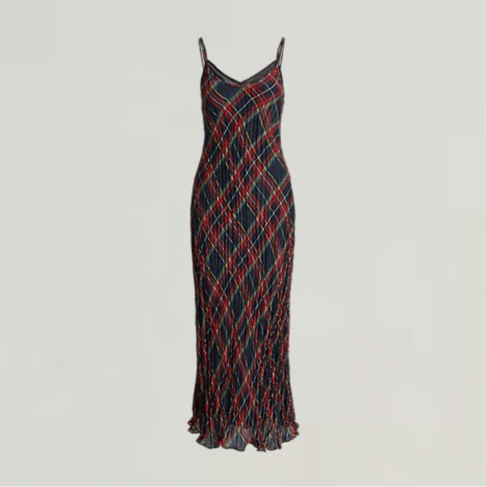 Ralph Lauren Plaid Crinkled Slip Dress NWT US 10
